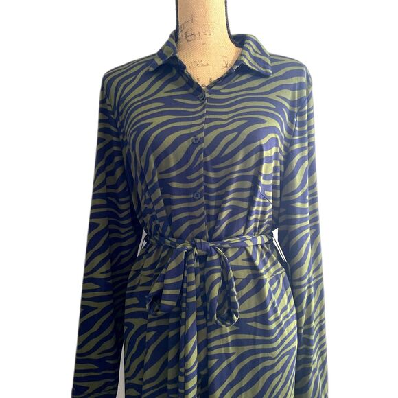 NWT Eloquii Elements Midi Shirtdress Green Blue Zebra Stripe Plus Size 18 - Picture 4 of 9